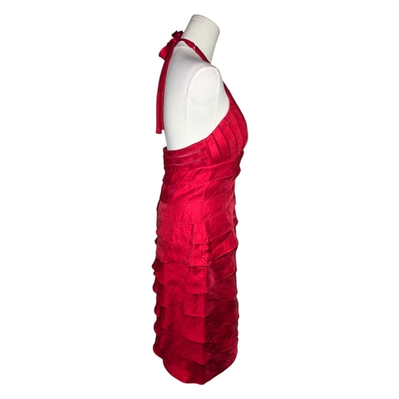Cache Red Satin Halter Tiered Cocktail Dress NWT Size 8 Y2K Vintage Glam - Picture 7 of 11